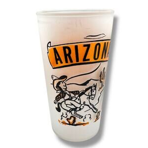Vintage Arizona State Souvenir Glass Frosted Tumbler Hazel Atlas Western Cowboy